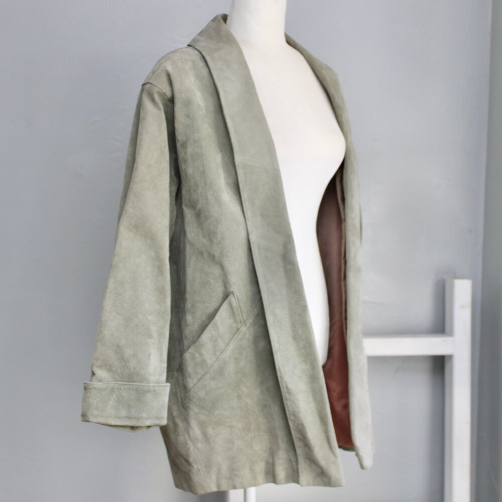BRAEFAIR Women’s Vintage 80s 90s Olive Green Suede Leather Suede Coat sz Small